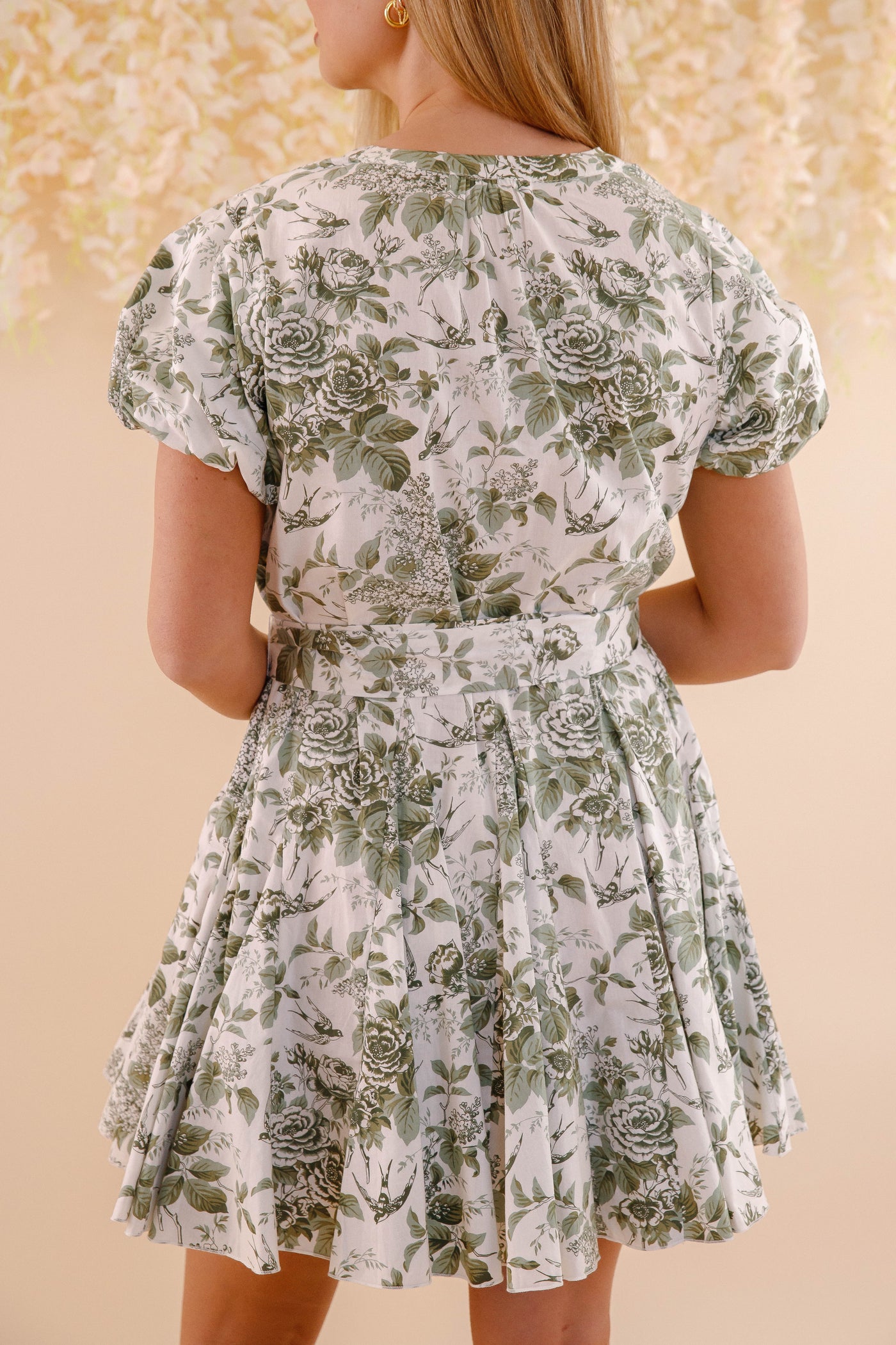 Button Down Shirt Dress- Women's Vintage Inspired Dress- Olive and White Floral Pleated Dress