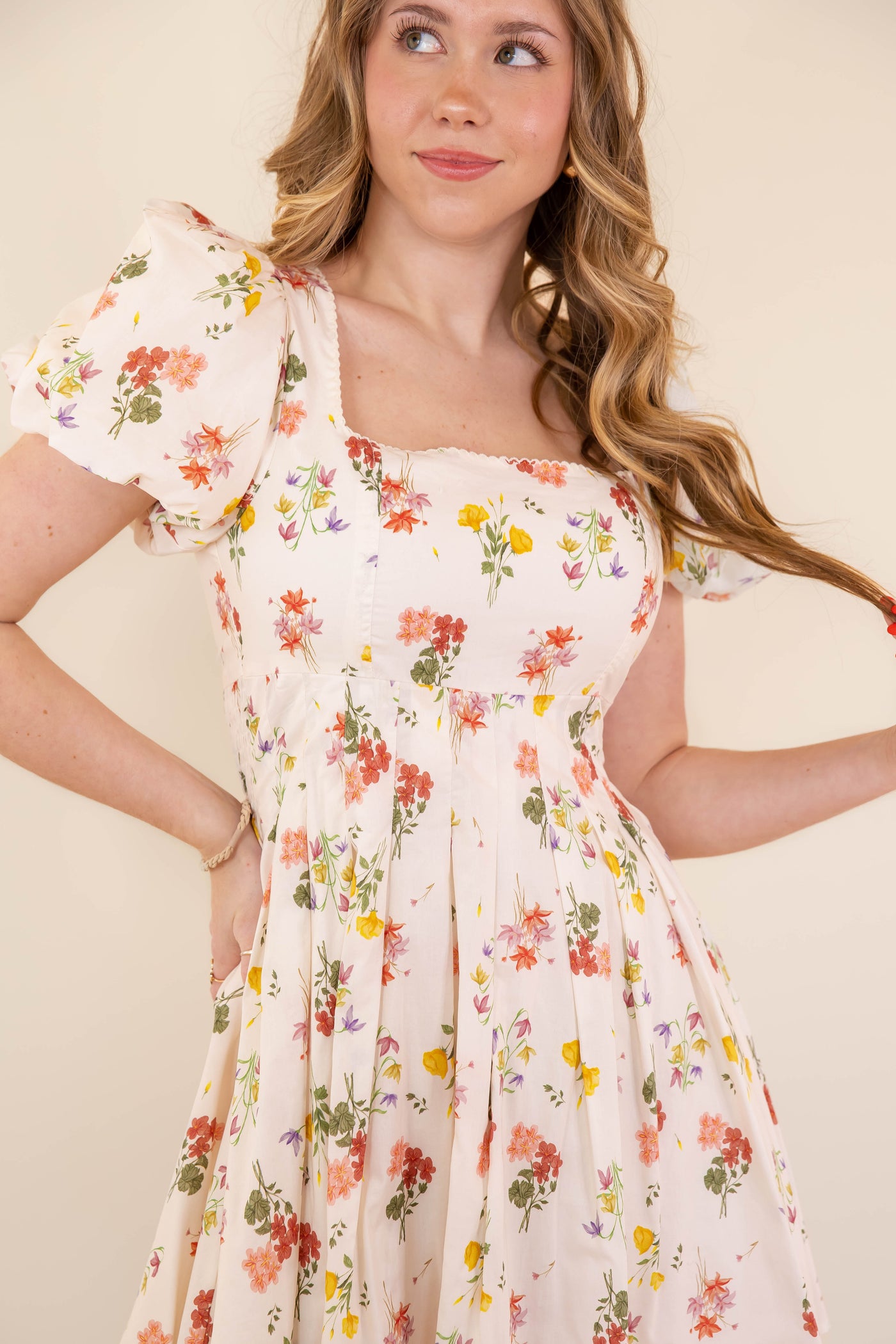 Women's Pleated Floral Mini Dress- Puff Sleeve Dresses- Women's Spring Summer Dresses