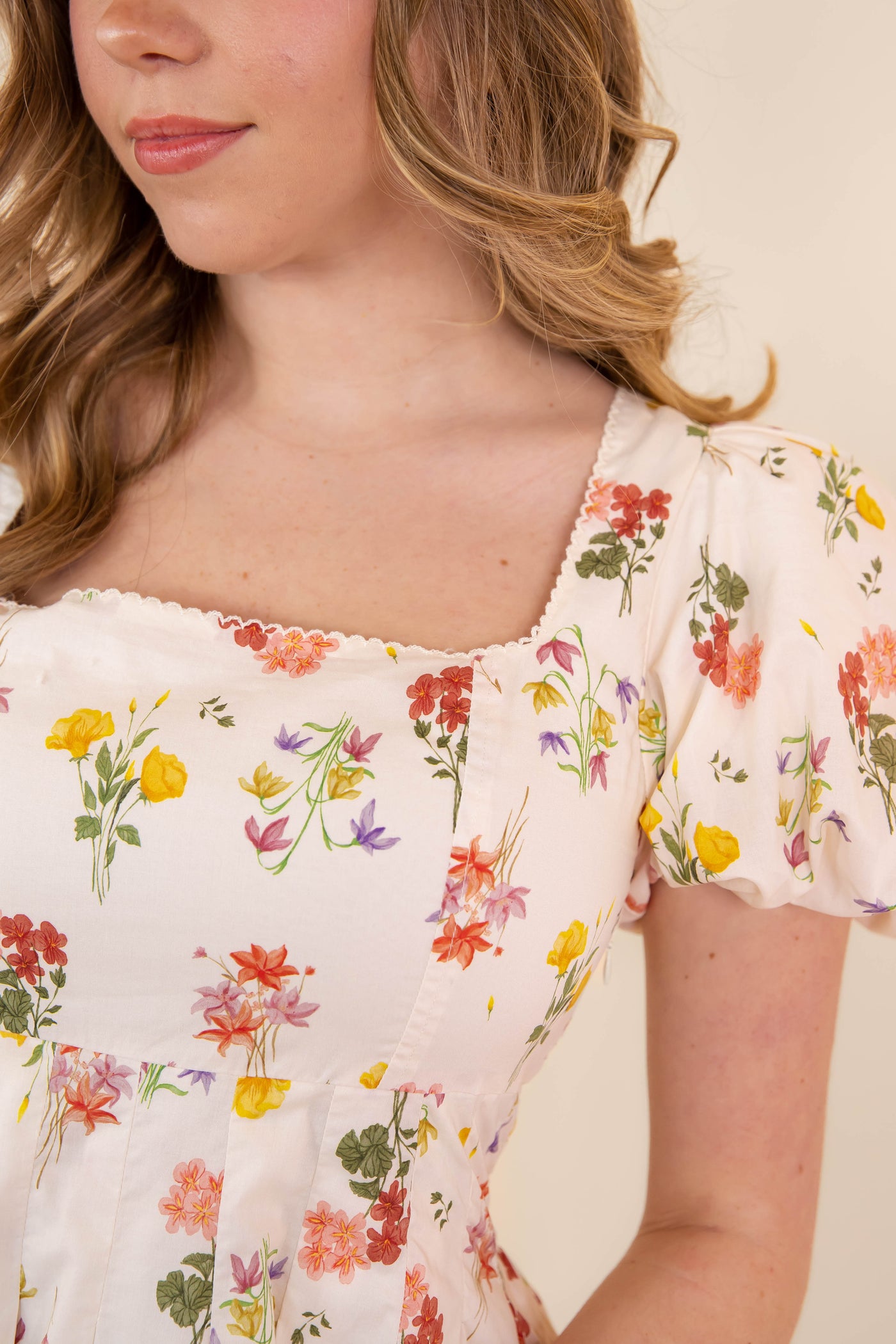 Women's Pleated Floral Mini Dress- Puff Sleeve Dresses- Women's Spring Summer Dresses