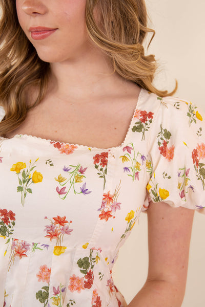 Women's Pleated Floral Mini Dress- Puff Sleeve Dresses- Women's Spring Summer Dresses