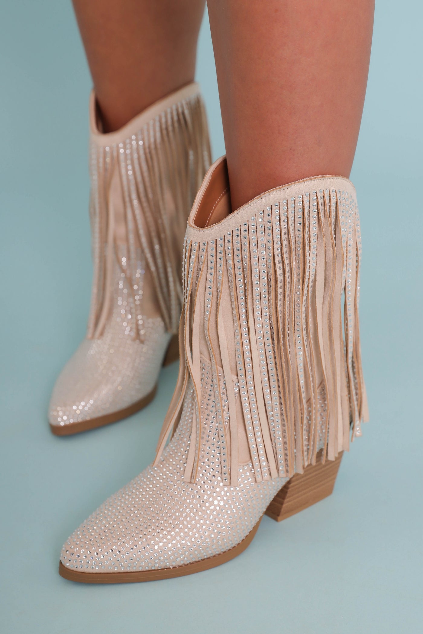 Rhinestone Western Booties- Taupe Rhinestone Boots- Women's Taupe Rhinestone Western Boot