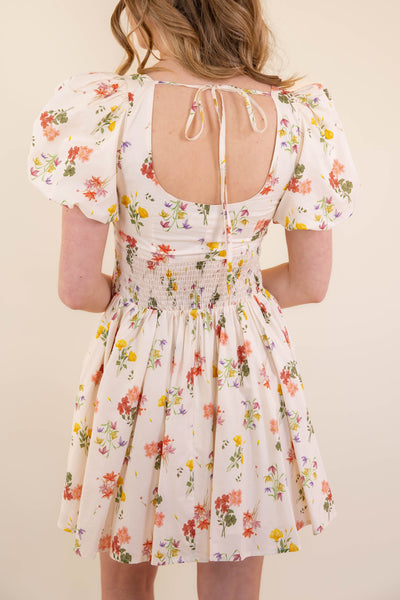 Women's Pleated Floral Mini Dress- Puff Sleeve Dresses- Women's Spring Summer Dresses