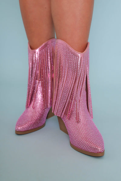 Rhinestone Western Booties- Pink Rhinestone Boots- Women's Pink Rhinestone Western Boot