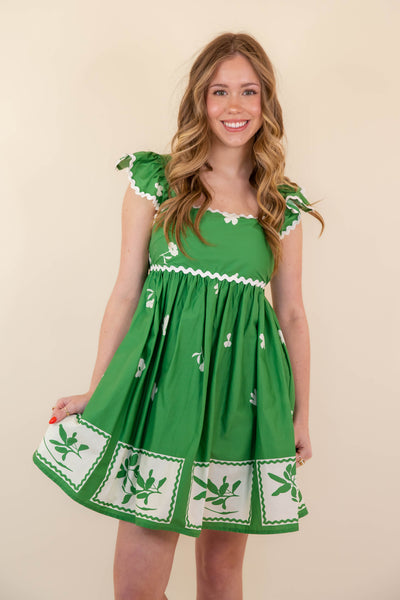 Green Floral Dress- Women's Ric-Rac Dresses- Entro Mini Dresses