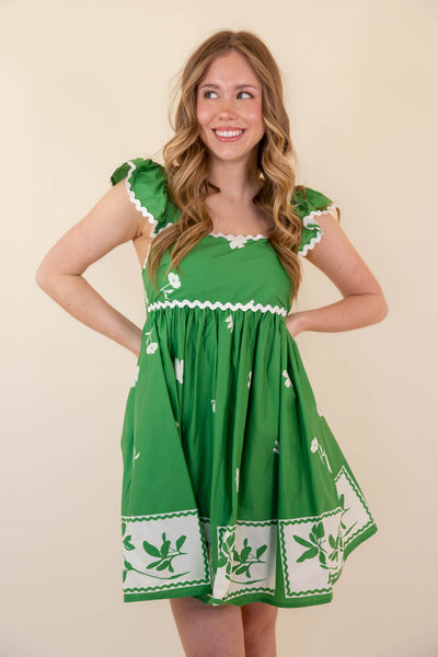 Green Floral Dress- Women's Ric-Rac Dresses- Entro Mini Dresses