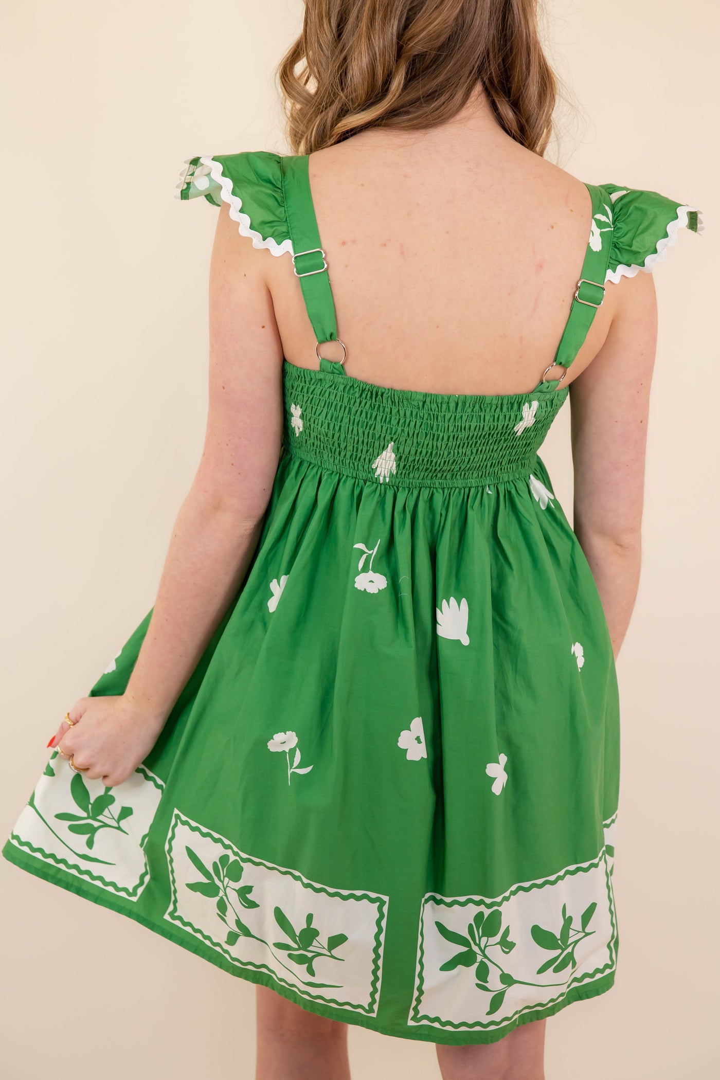 Green Floral Dress- Women's Ric-Rac Dresses- Entro Mini Dresses
