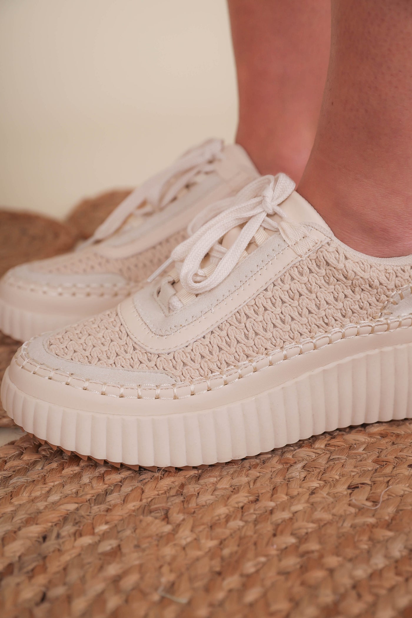 Beige Knit Sneakers- Women's Trendy Platform Sneakers- Dulce Knit Sneakers