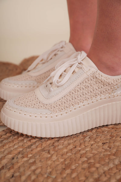Beige Knit Sneakers- Women's Trendy Platform Sneakers- Dulce Knit Sneakers