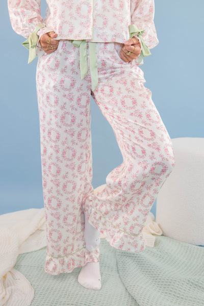 Women's Bow Pajama Pants- Floral Print Pajama Bottoms- Women's Stain PJ Set