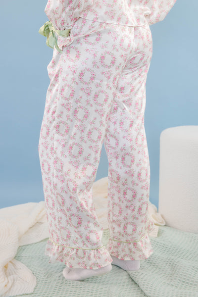 Women's Bow Pajama Pants- Floral Print Pajama Bottoms- Women's Stain PJ Set