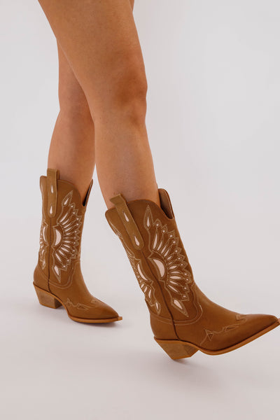 Detailed Western Boots- Blush Pink and Brown Western Boot- Women's Cowboy Boots