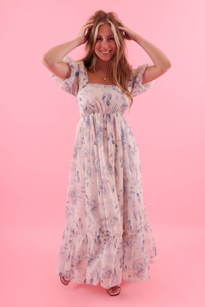  Watercolor Floral Print Maxi Dress- Women's Modest Dresses- Polagram Maxi Dress