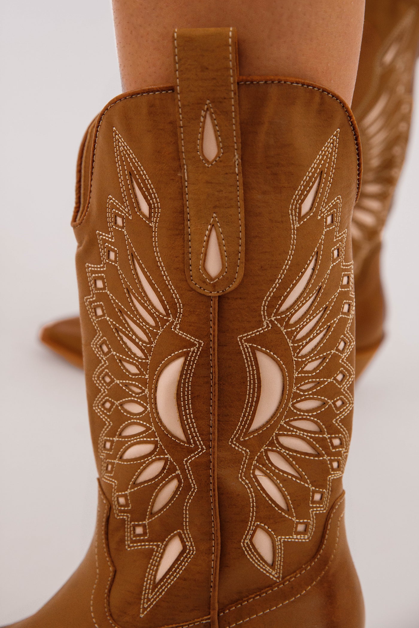 Detailed Western Boots- Blush Pink and Brown Western Boot- Women's Cowboy Boots