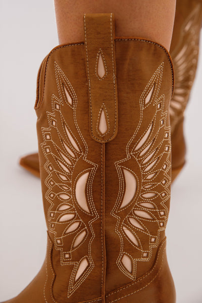 Detailed Western Boots- Blush Pink and Brown Western Boot- Women's Cowboy Boots