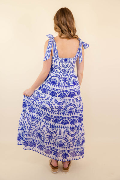 Cotton Blue Tropical Print Maxi Dress- Women's Vacation Dresses- SugarLips Maxi