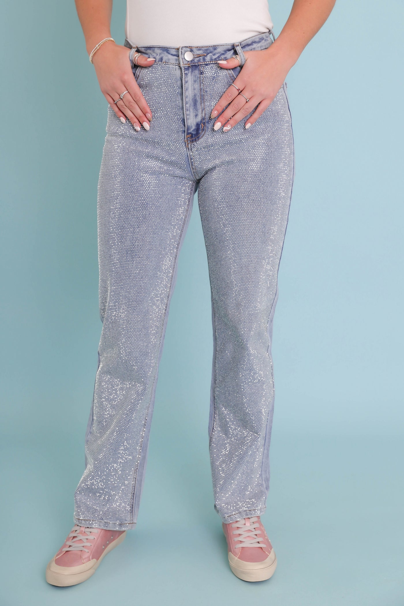 Light Wash Rhinestone Jeans- Women's Sequin Jeans- BlueB Jeans