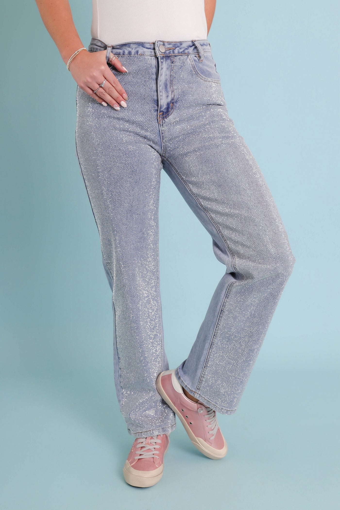 Light Wash Rhinestone Jeans- Women's Sequin Jeans- BlueB Jeans