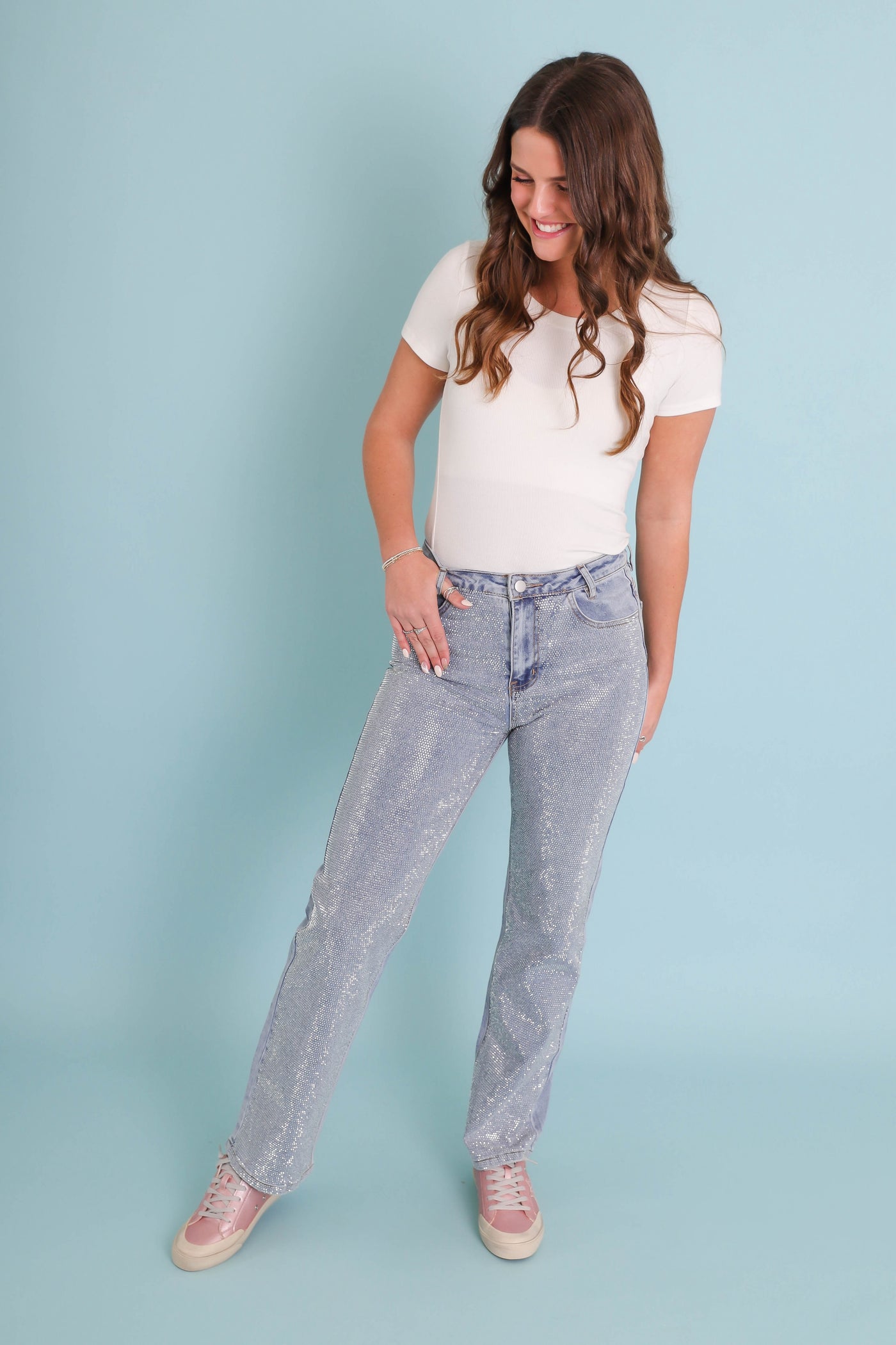 Light Wash Rhinestone Jeans- Women's Sequin Jeans- BlueB Jeans