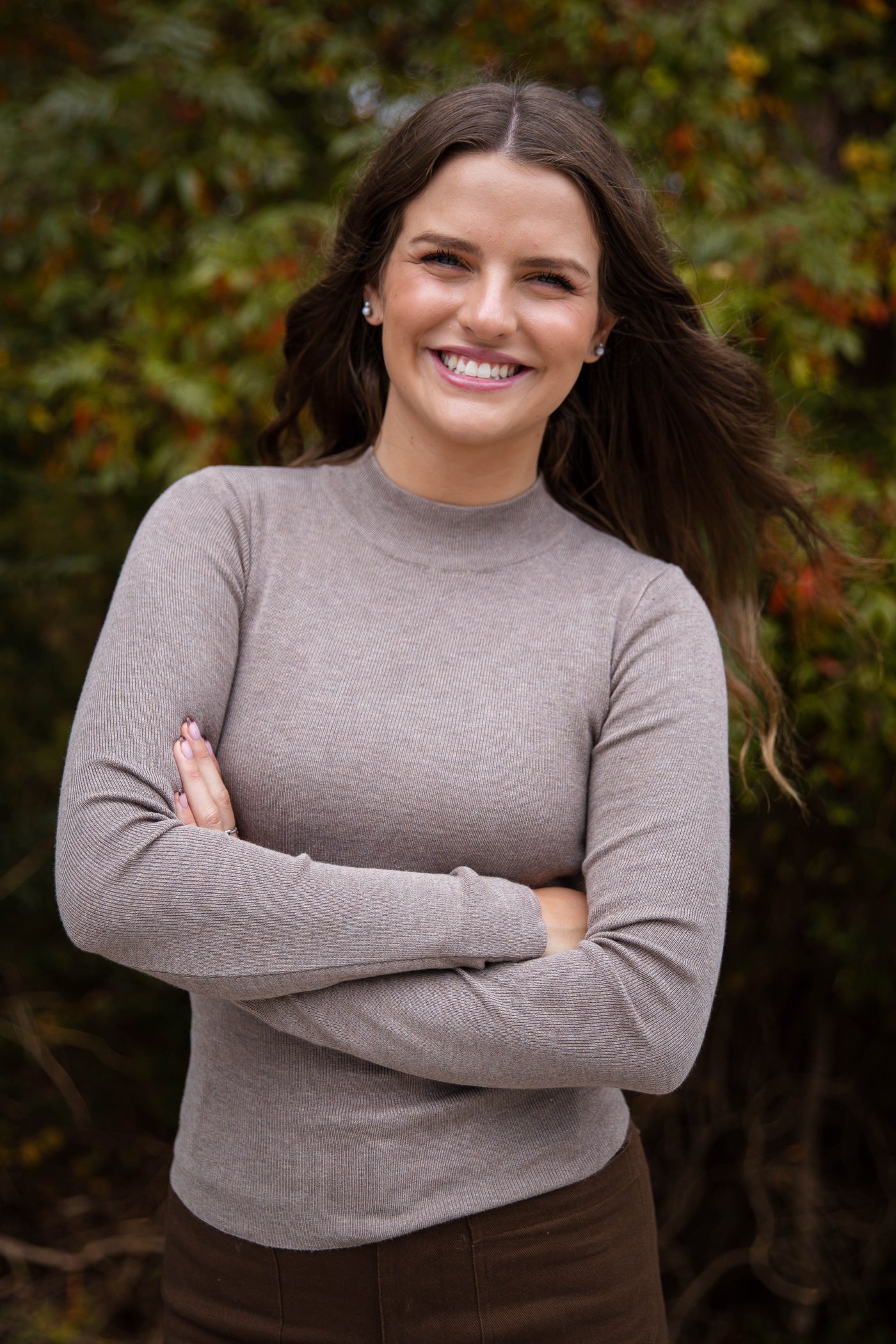 Women's Fitted Ribbed Top- Chic Layering Tops- Mocha Brown Ribbed Long Sleeve Top