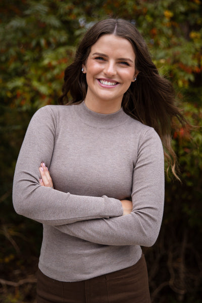 Women's Fitted Ribbed Top- Chic Layering Tops- Mocha Brown Ribbed Long Sleeve Top