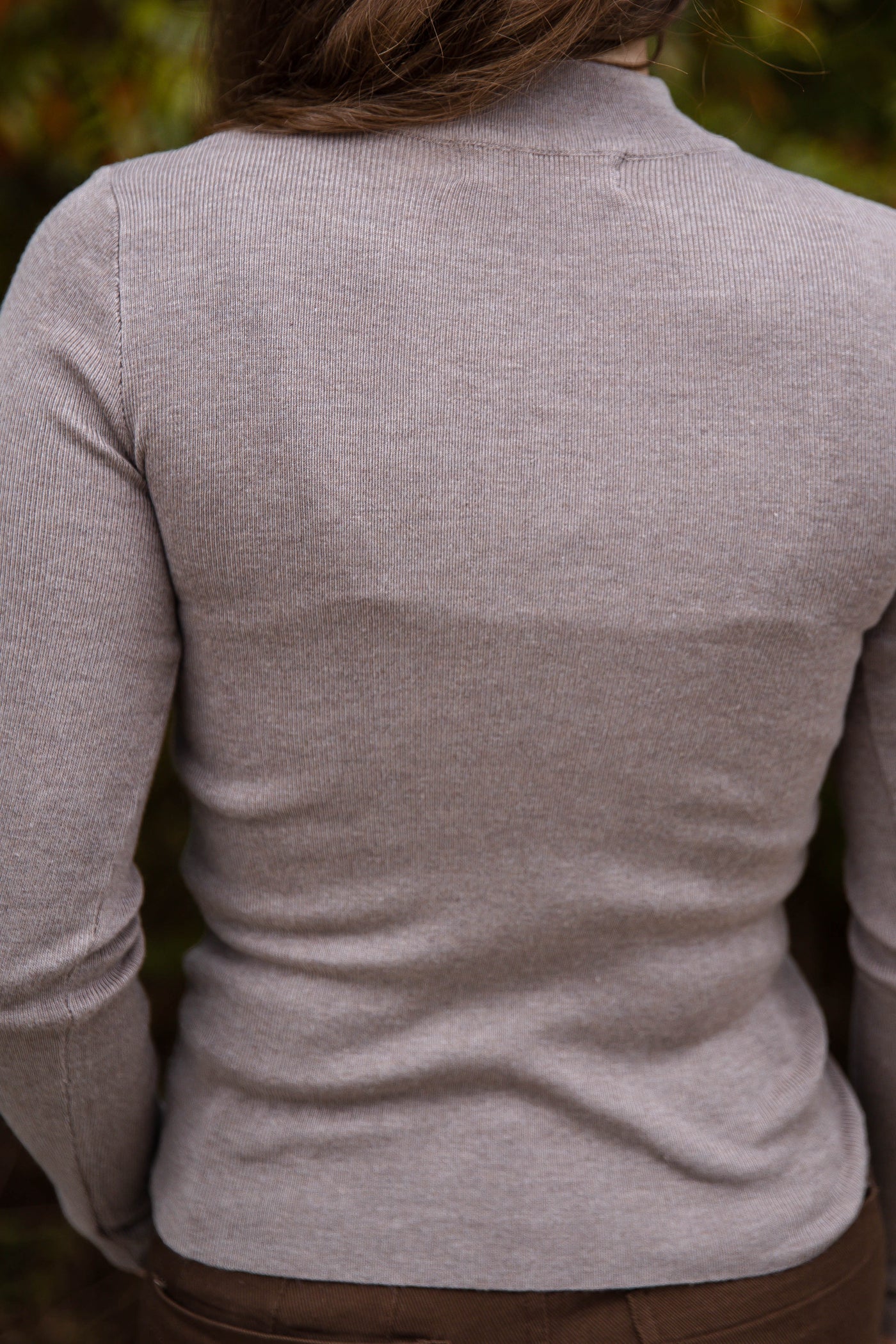 Women's Fitted Ribbed Top- Chic Layering Tops- Mocha Brown Ribbed Long Sleeve Top