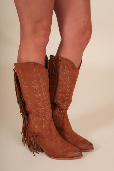 Women's Chestnut Western Boots- Fringe Suede Western Boots- Pierre Dumas Western Boots