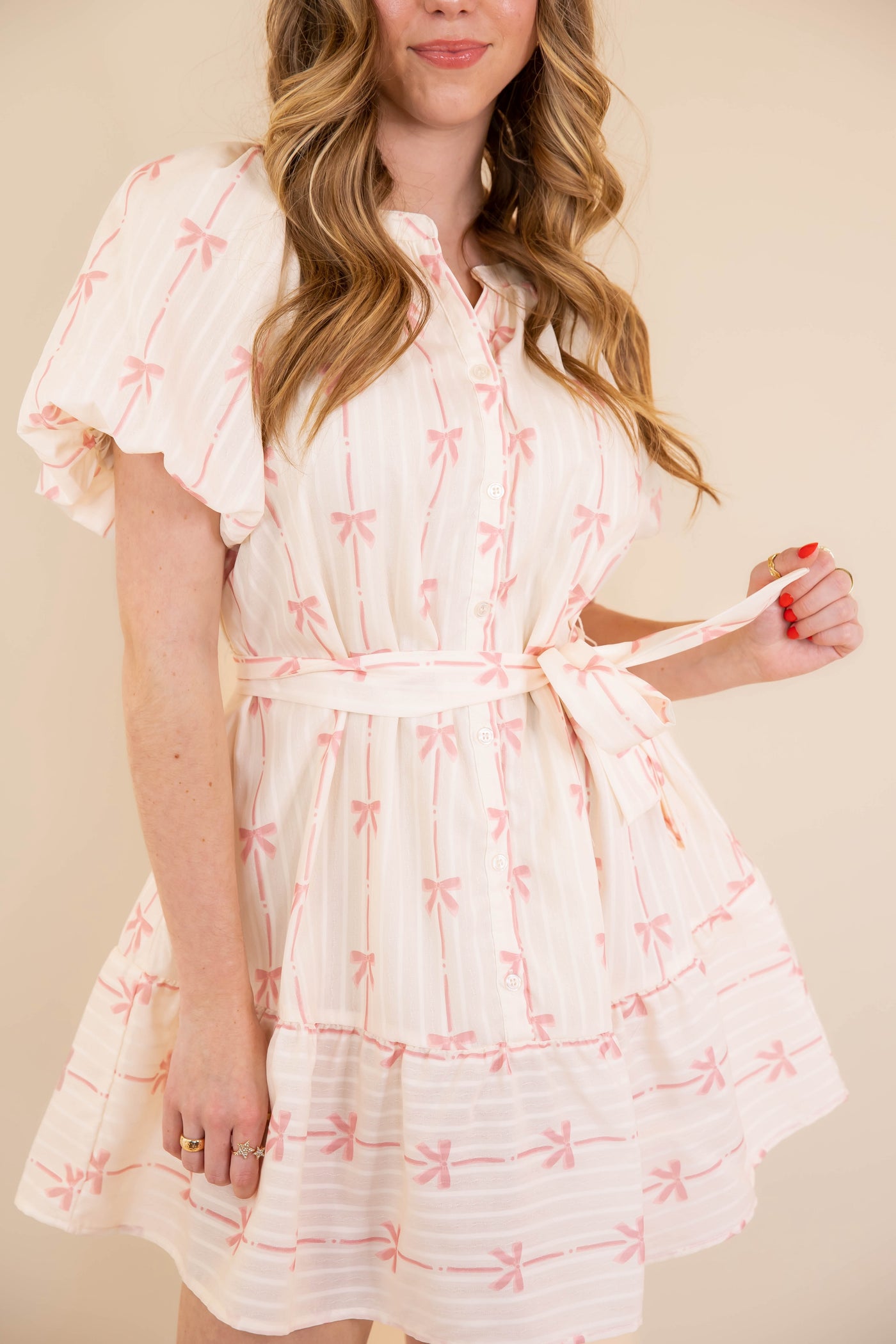  Ribbon Print Mini Dress- Women's Pink Bow Dress- Umgee Pink Bow Dress