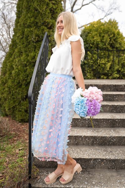 3D Butterfly Skirt- Women's Rainbow Pastel Skirt- Women's Butterfly Maxi Skirt