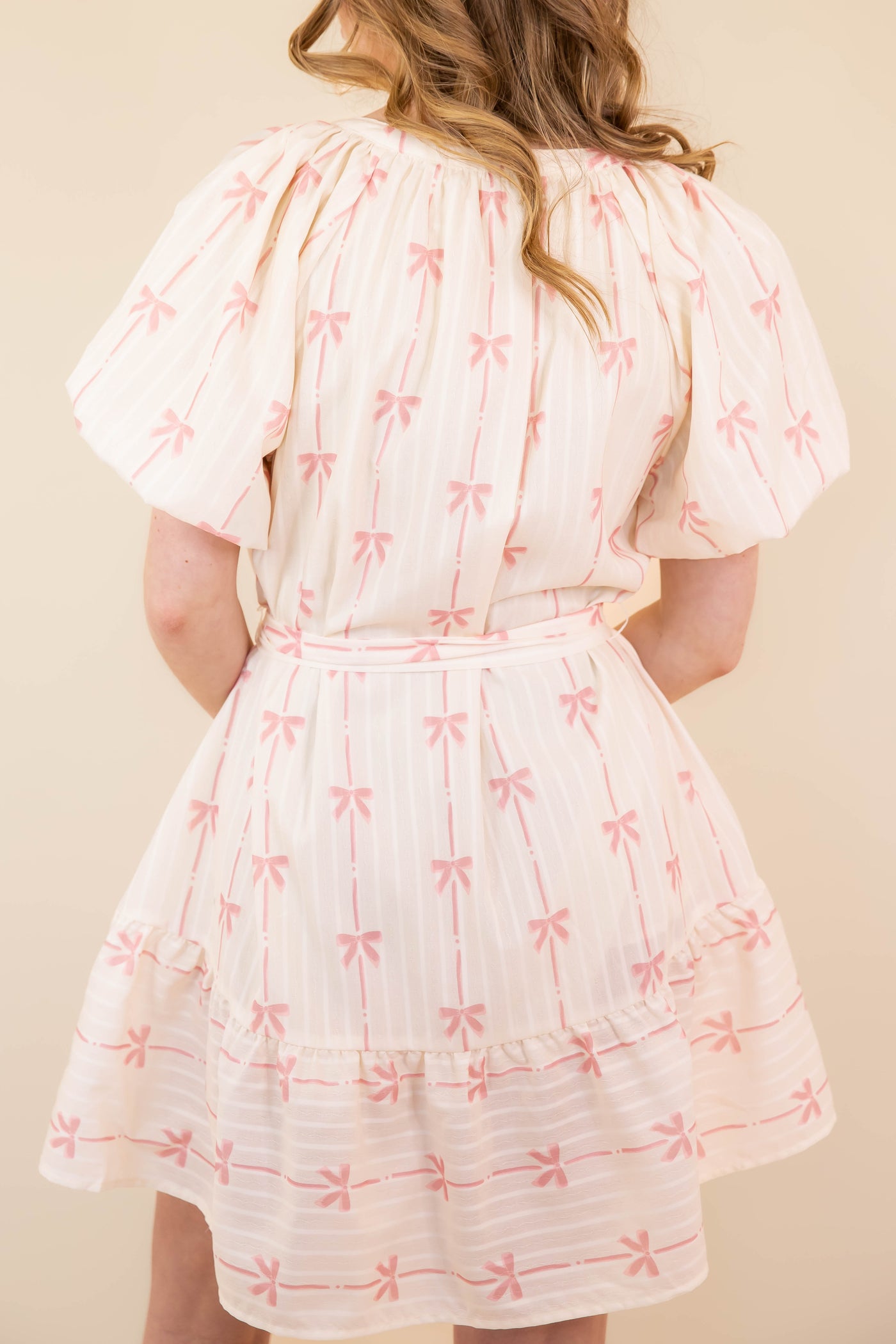  Ribbon Print Mini Dress- Women's Pink Bow Dress- Umgee Pink Bow Dress