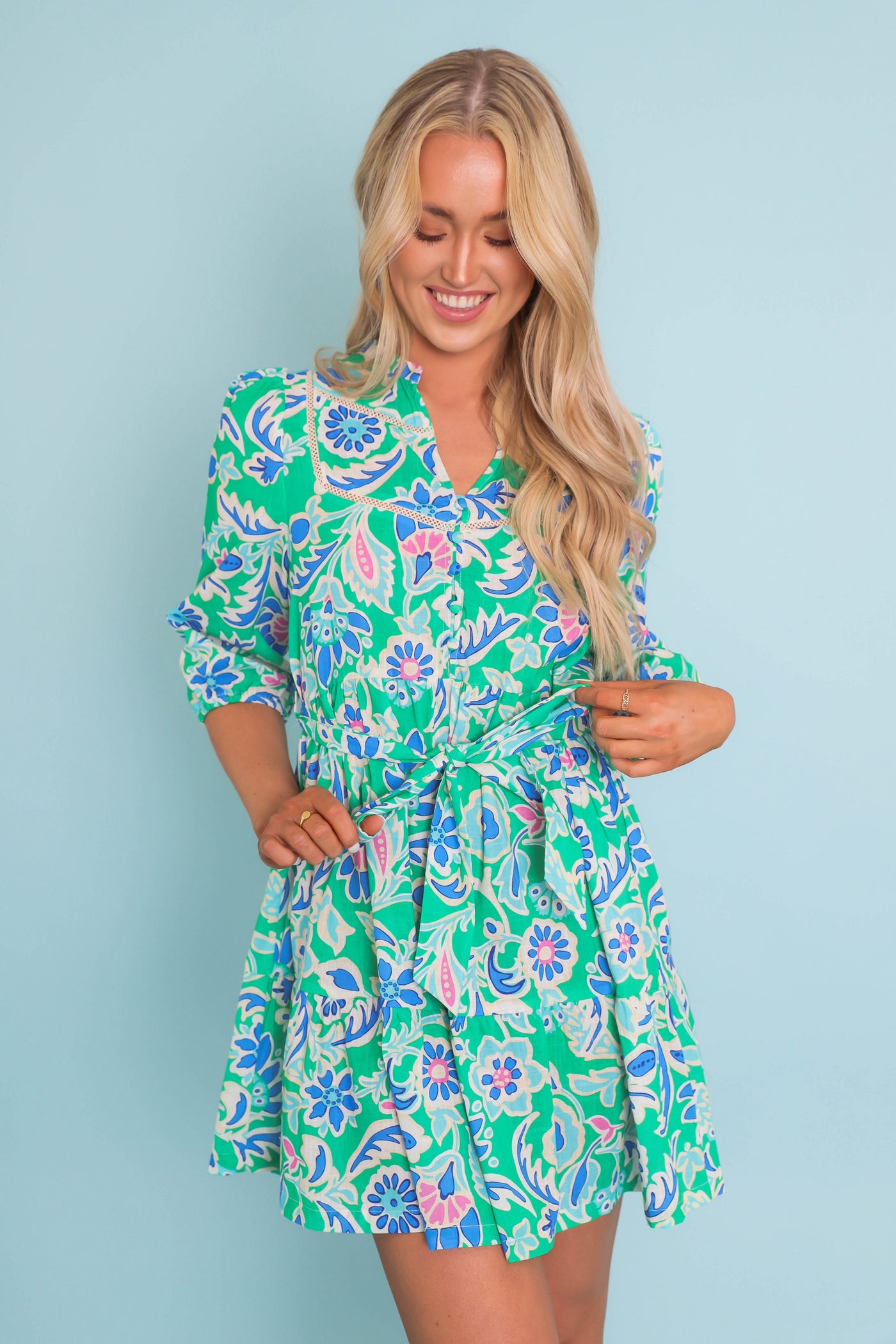 Women's Bright Floral Dress- Women's Preppy Dresses- Umgee Print Mini Dress