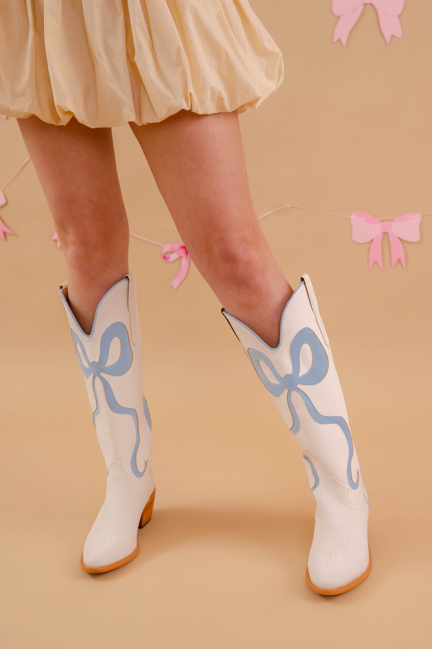 Western Style Bow Boots- Women's Blue Bow Tall Boots- Mi.iM Bow Boots