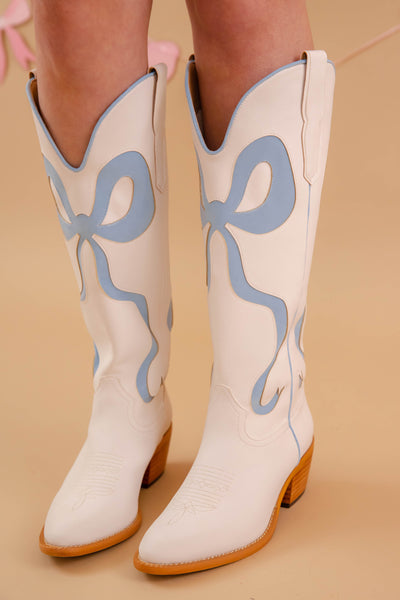 Western Style Bow Boots- Women's Blue Bow Tall Boots- Mi.iM Bow Boots