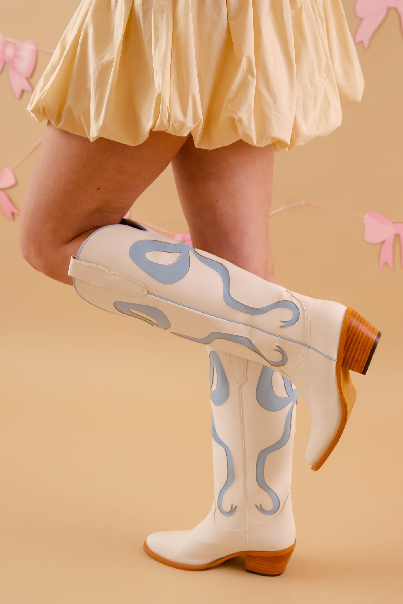 Western Style Bow Boots- Women's Blue Bow Tall Boots- Mi.iM Bow Boots