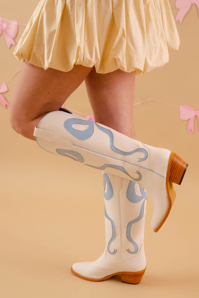 Western Style Bow Boots- Women's Blue Bow Tall Boots- Mi.iM Bow Boots
