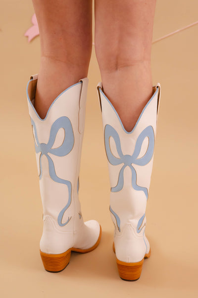 Western Style Bow Boots- Women's Blue Bow Tall Boots- Mi.iM Bow Boots