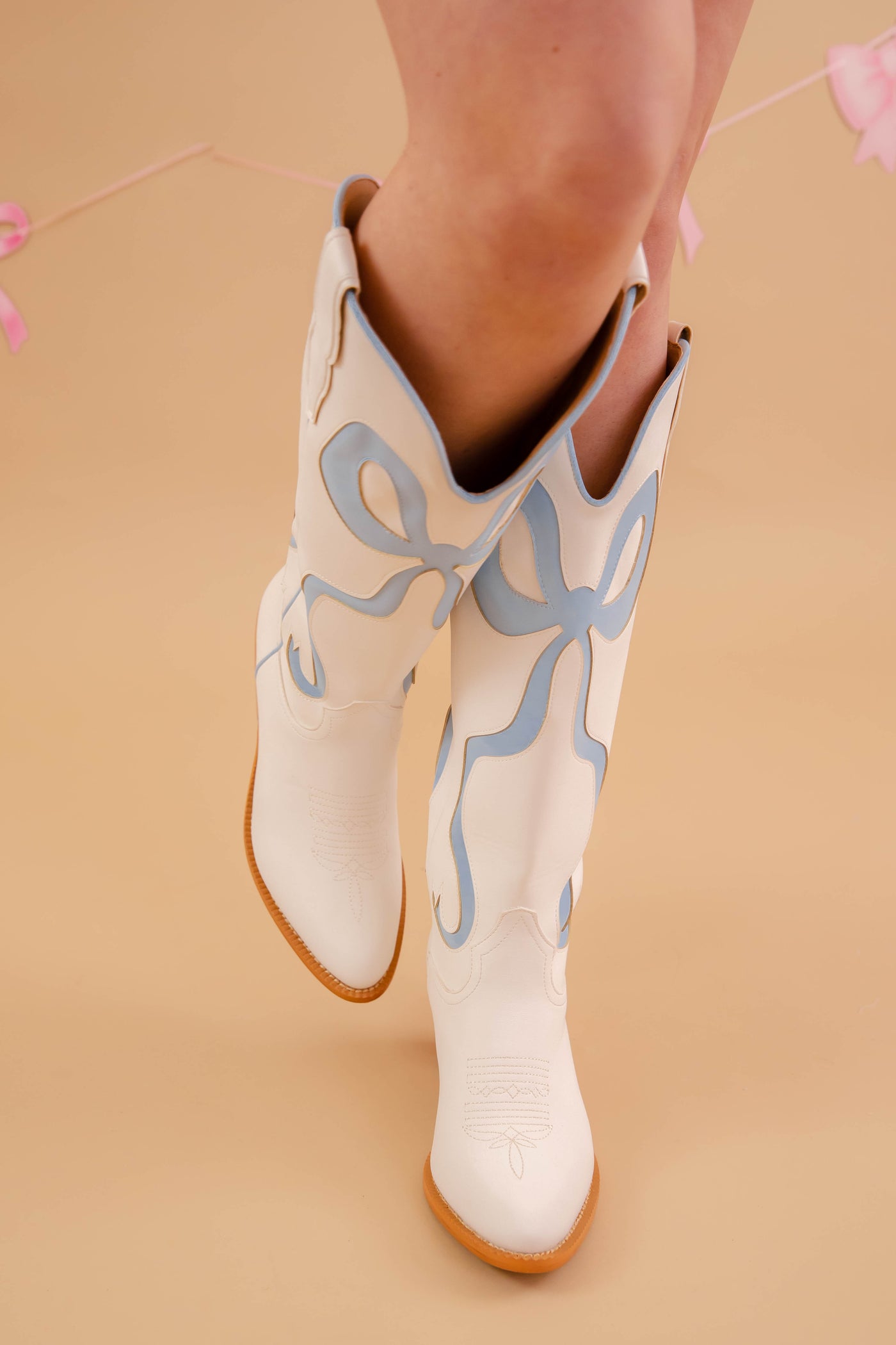 Western Style Bow Boots- Women's Blue Bow Tall Boots- Mi.iM Bow Boots