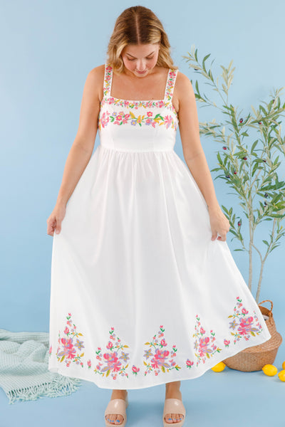 Floral Embroidered Maxi Dress- Women's White Floral Dress- Summer Dresses for Women