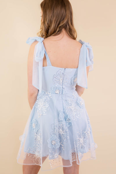 Women's Baby Blue Sequin Mini Dress Blue Tulle Mini Dress- JustMe Dresses