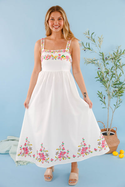 Floral Embroidered Maxi Dress- Women's White Floral Dress- Summer Dresses for Women