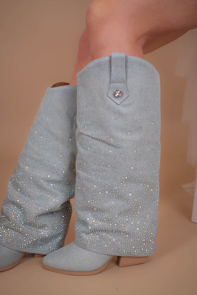 Margot Rhinestone Denim Boots