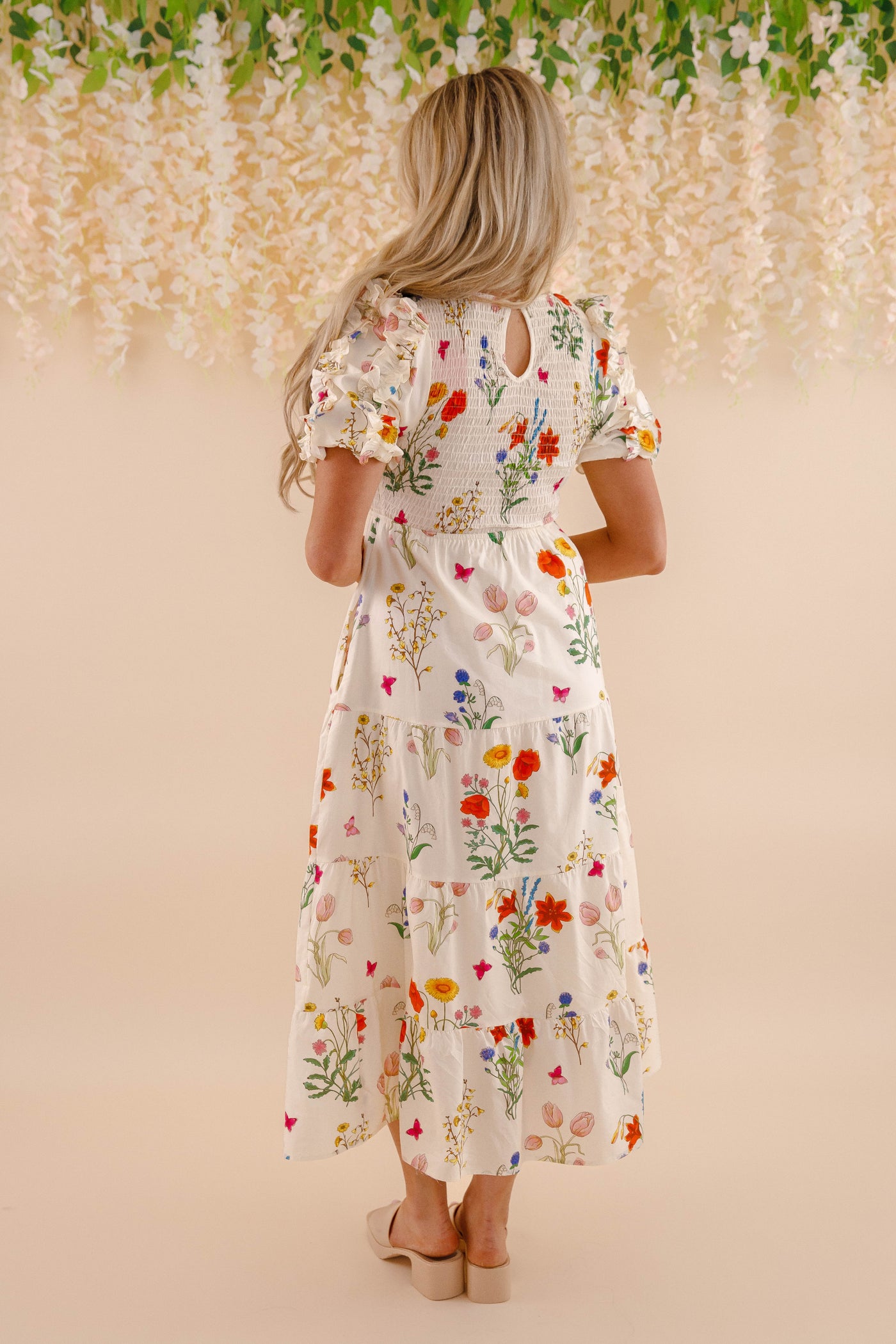 THML Floral Print Midi Dress- Women's Puff Sleeve Print Midi- Women's Spring Summer THML Dresses
