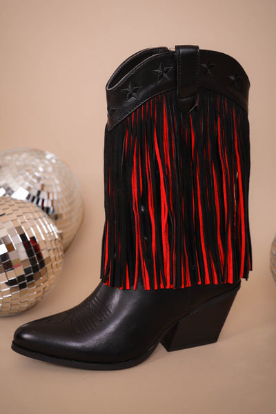 Women's Fringe Western Boots- Women's Black And Red Cowboy Boots- OLEM DUSTY-3 Boots
