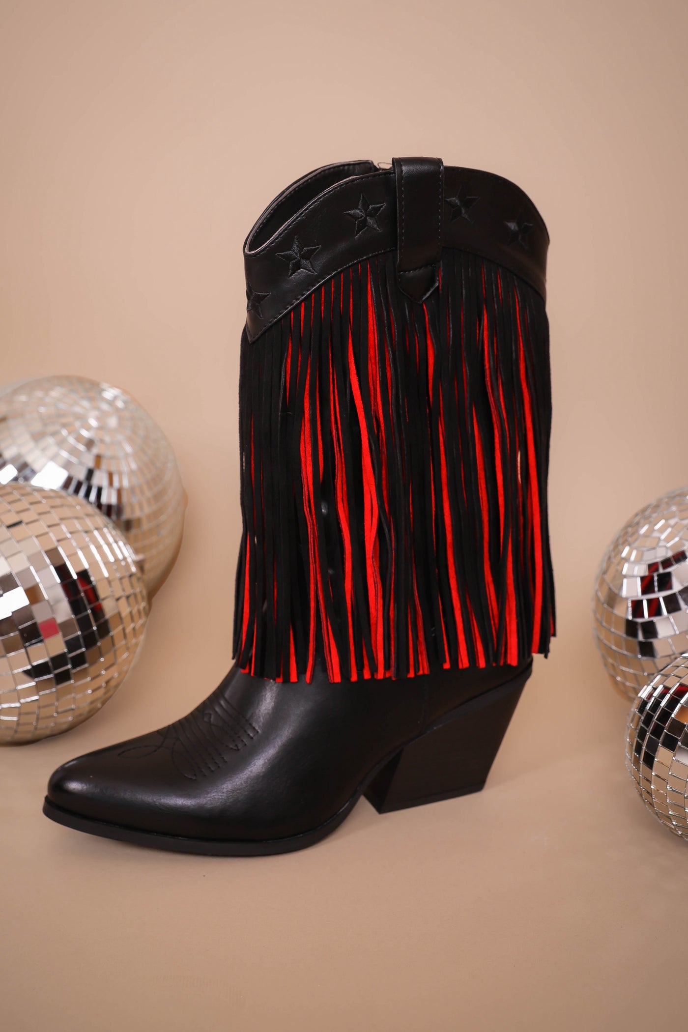 Women's Fringe Western Boots- Women's Black And Red Cowboy Boots- OLEM DUSTY-3 Boots