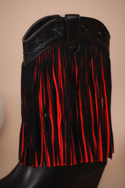 Women's Fringe Western Boots- Women's Black And Red Cowboy Boots- OLEM DUSTY-3 Boots