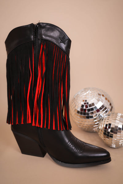 Women's Fringe Western Boots- Women's Black And Red Cowboy Boots- OLEM DUSTY-3 Boots