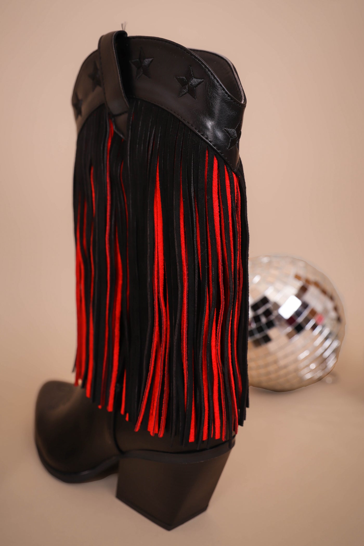 Women's Fringe Western Boots- Women's Black And Red Cowboy Boots- OLEM DUSTY-3 Boots