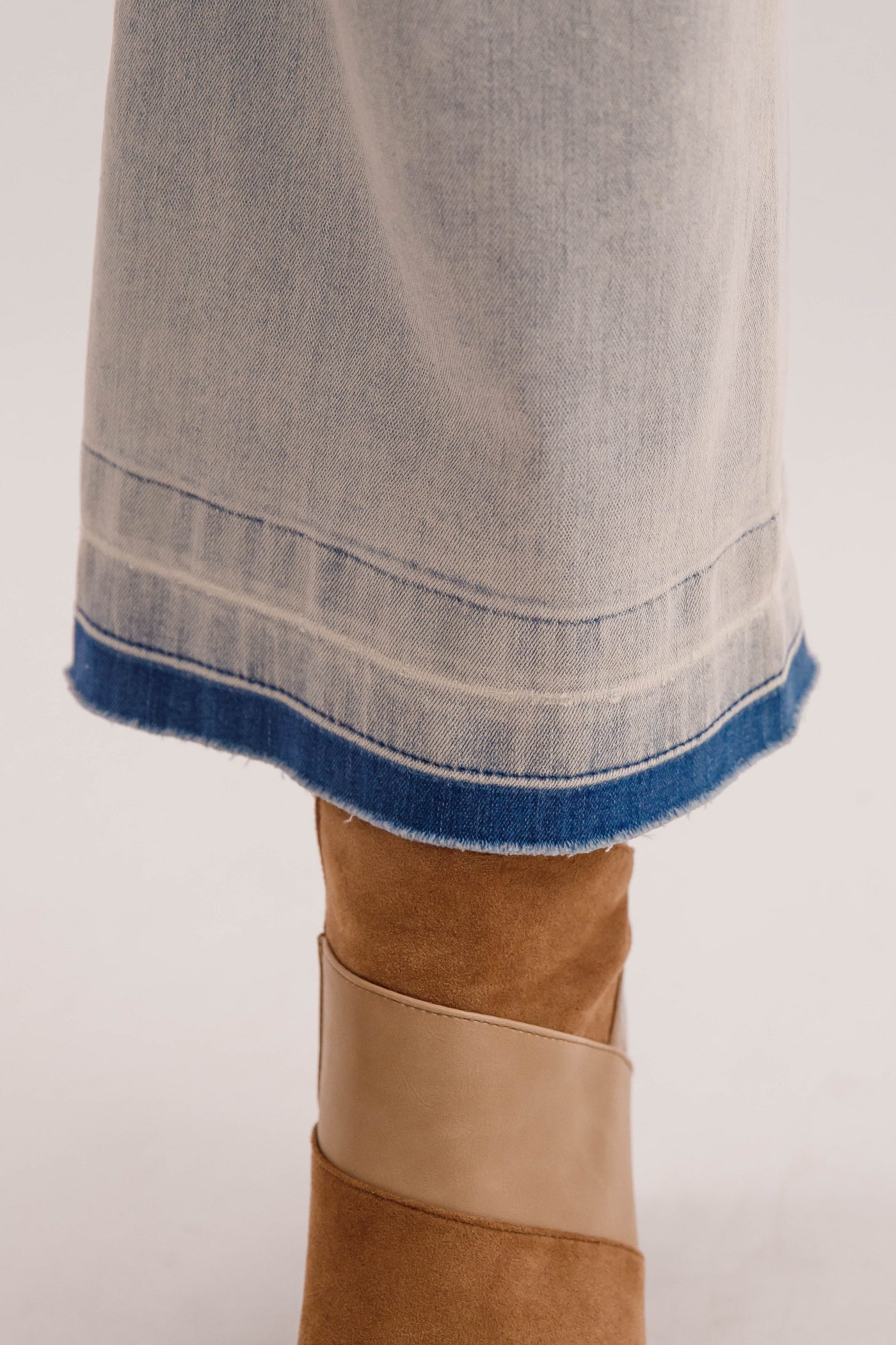 Wide Leg Light Wash Denim- Women's Raw Hem Jeans- Trendy Style Jeans