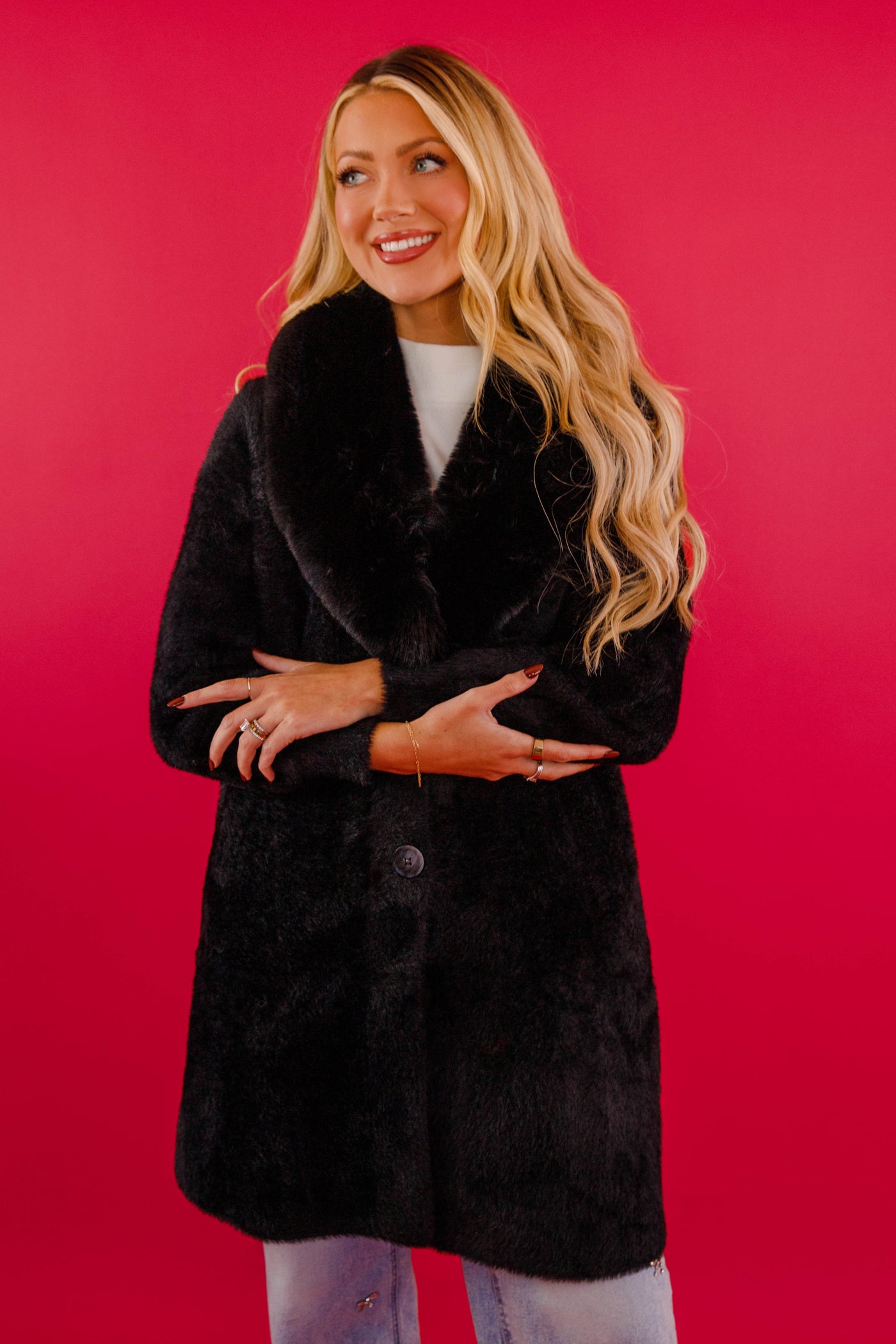 Black Fuzzy Long Coat- Women's Long Black Fur Coat- Lena Long Black Coat