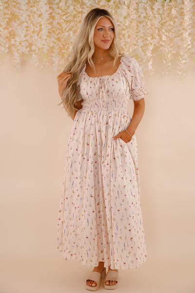 Floral Print Cotton Dress- Women's Spring Summer Dresses- Cotton Maxi Dress