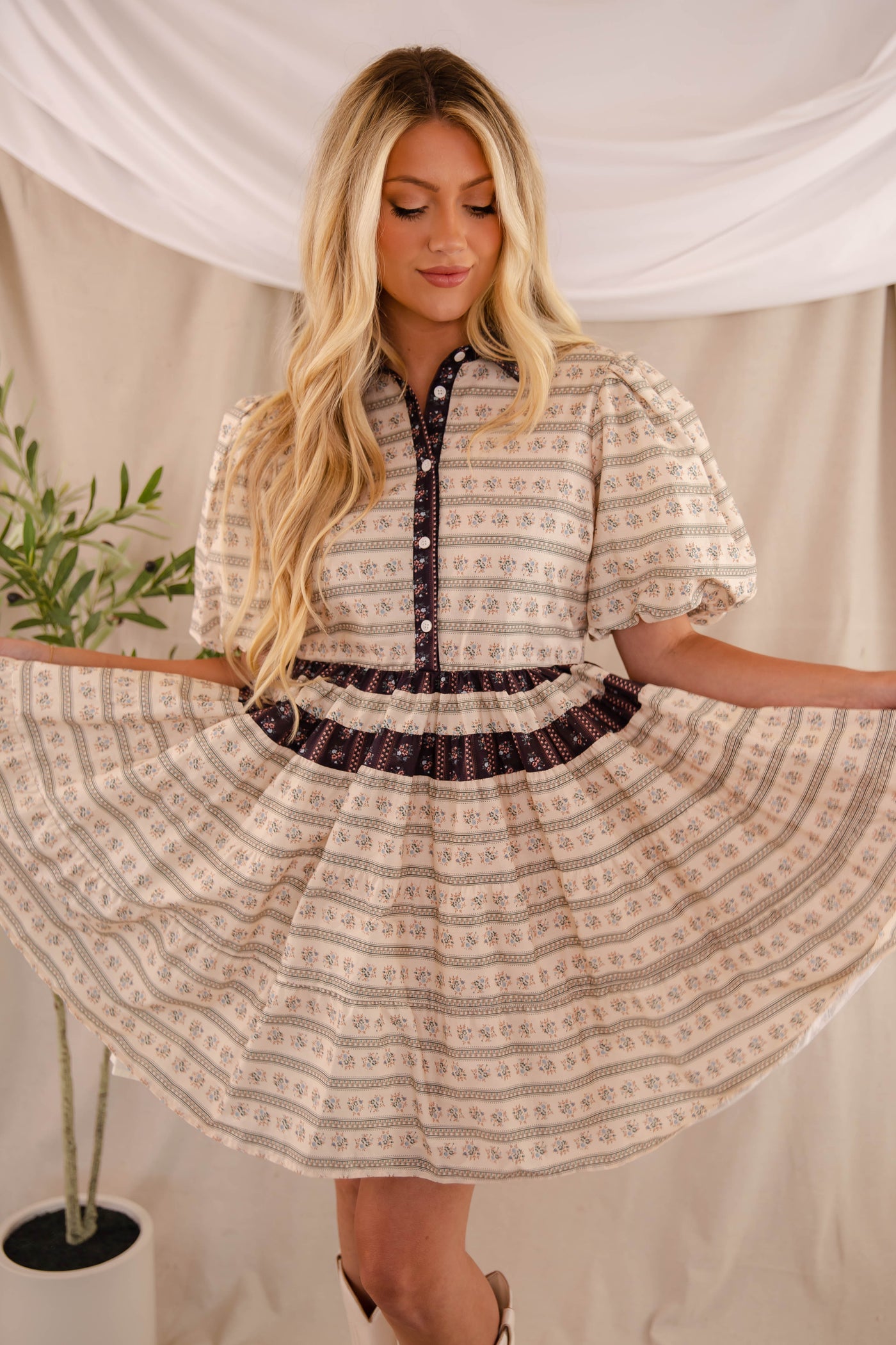 Women's Collared Floral Dress- Women's Button Down Dress- Aureum Dress